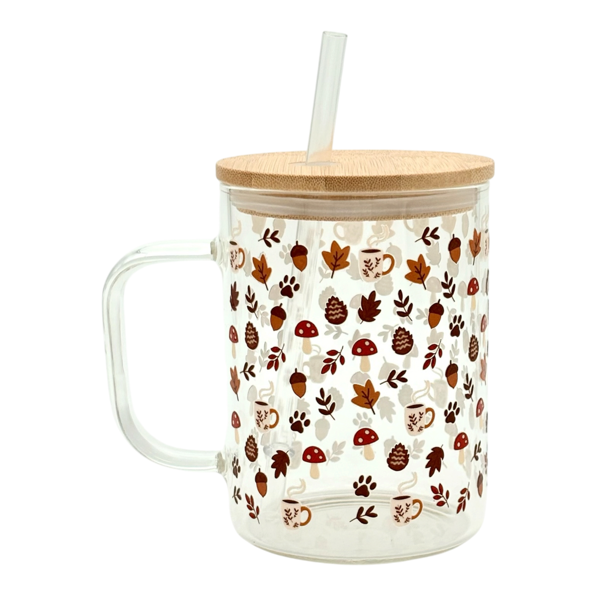 Tasse en verre avec couvercle et paille (16 oz) - Pattes d'automne🐾🍂