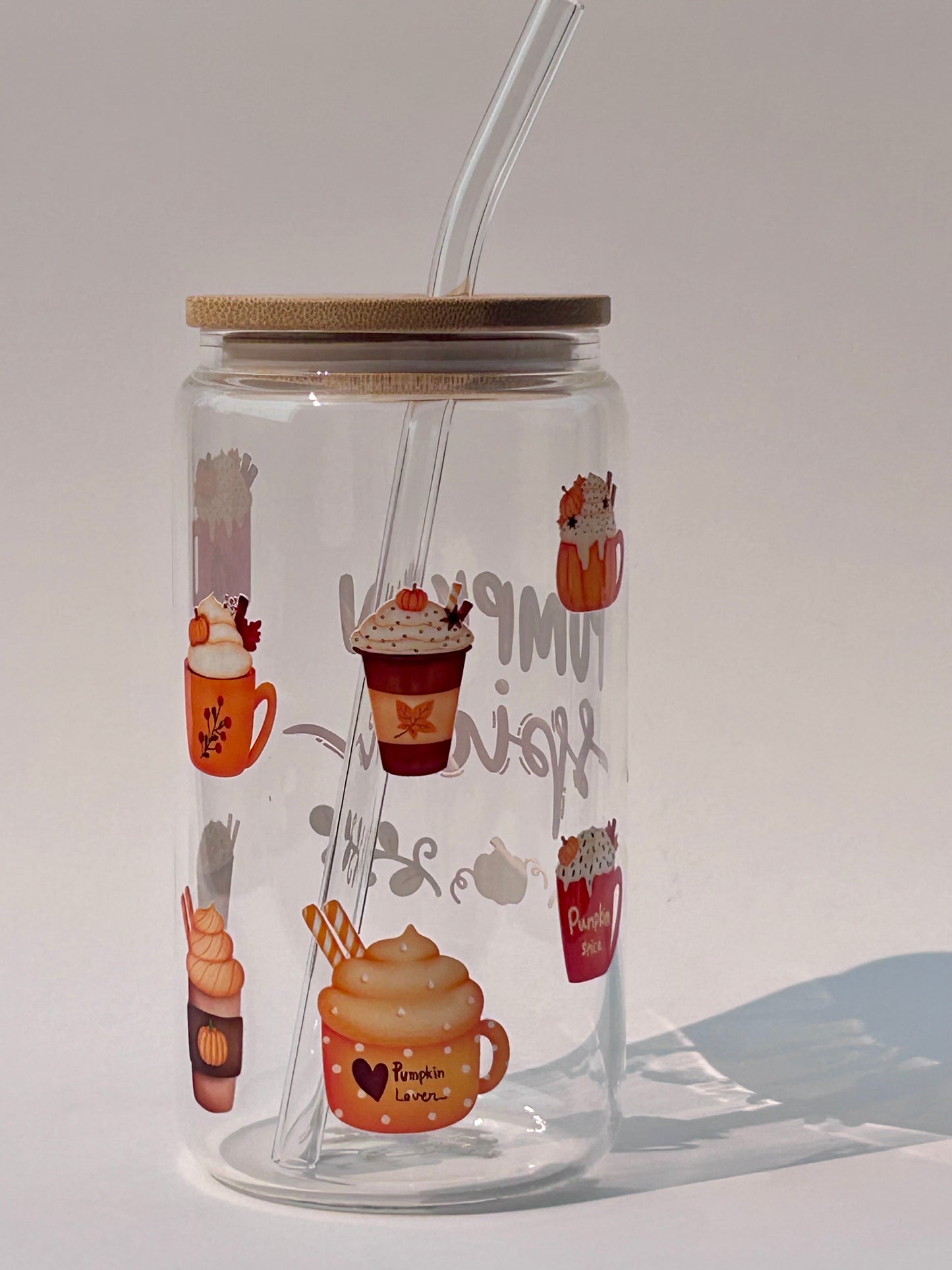 Tumbler en verre avec couvercle et paille (16 oz) - Pumpkin spice 🎃