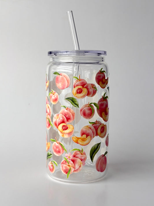 Tumbler en verre avec couvercle et paille (16 oz) - Pêche 🍑