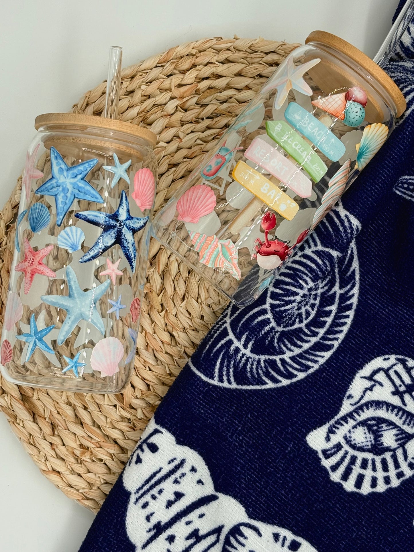 Tumbler en verre avec couvercle et paille (16 oz) - Destination soleil ☀️🐚