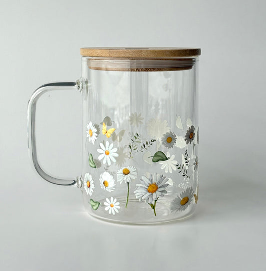 Tasse en verre avec couvercle et paille (17 oz) - Marguerite 🌼