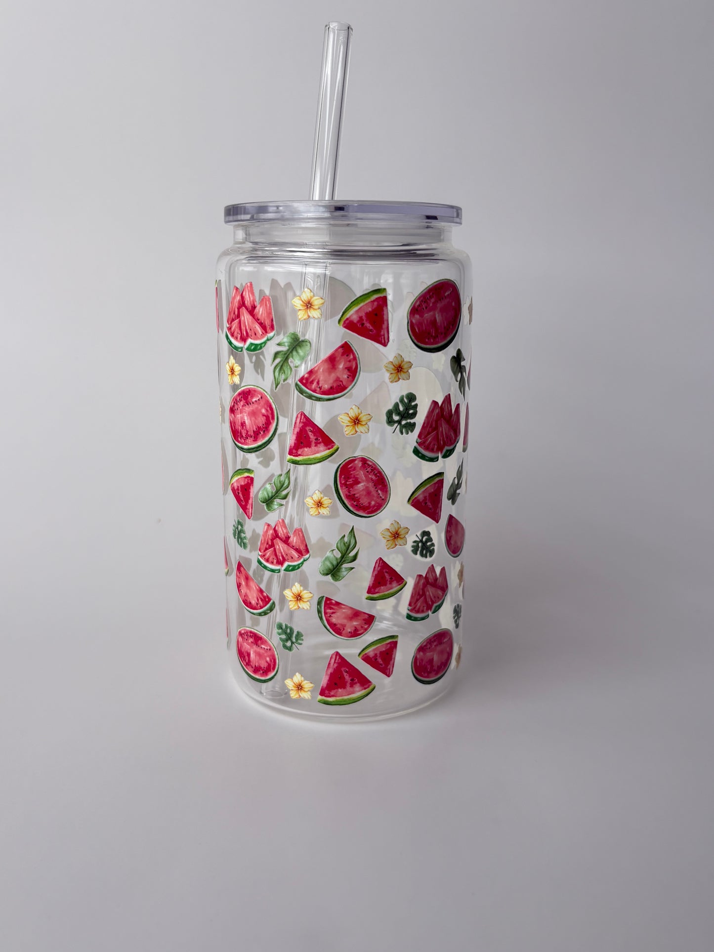 Tumbler en verre avec couvercle et paille (16 oz) - Fraîcheur d'été