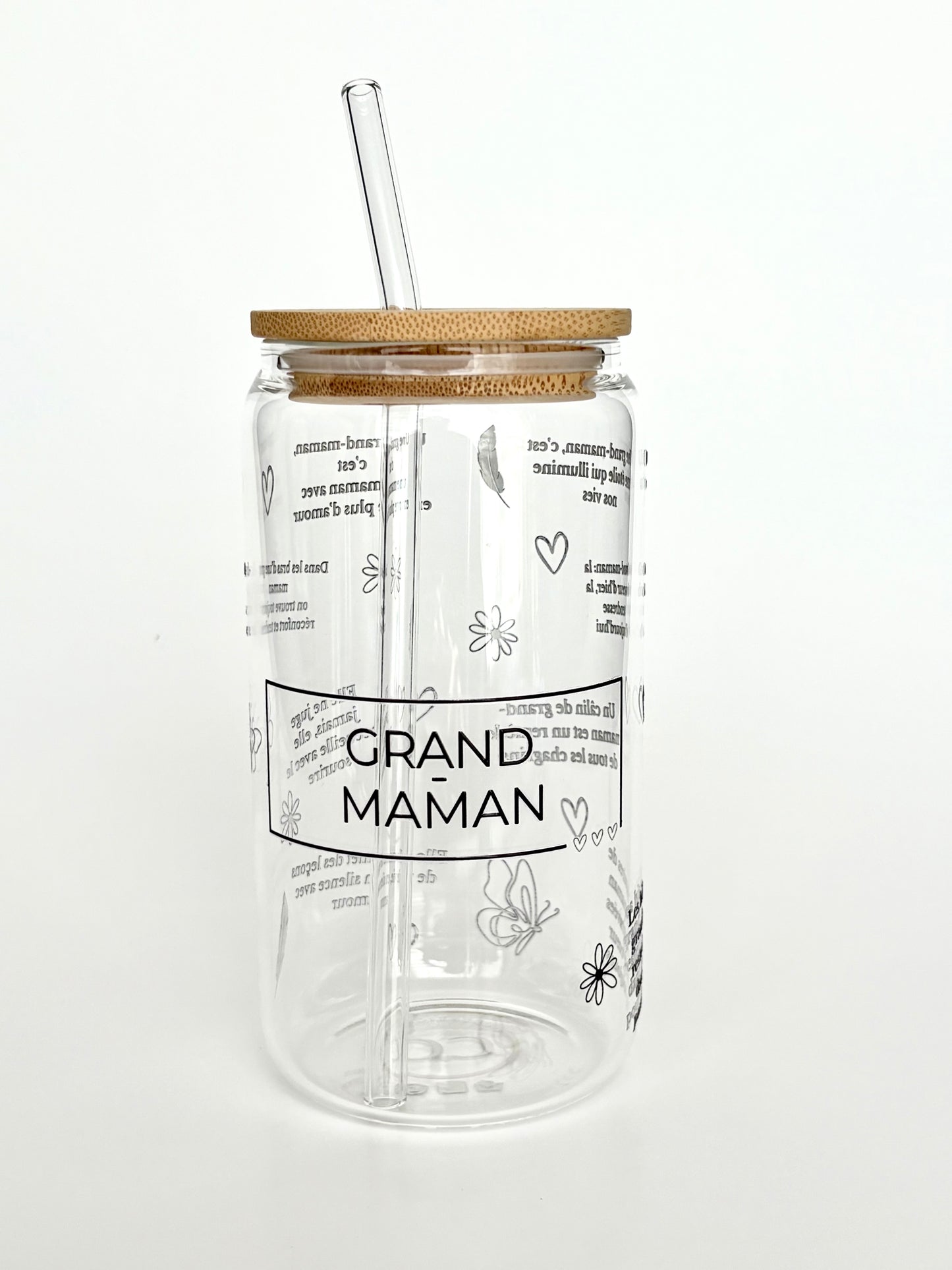 Tumbler en verre avec couvercle et paille (16 oz) - Héritage de tendresse 🖤