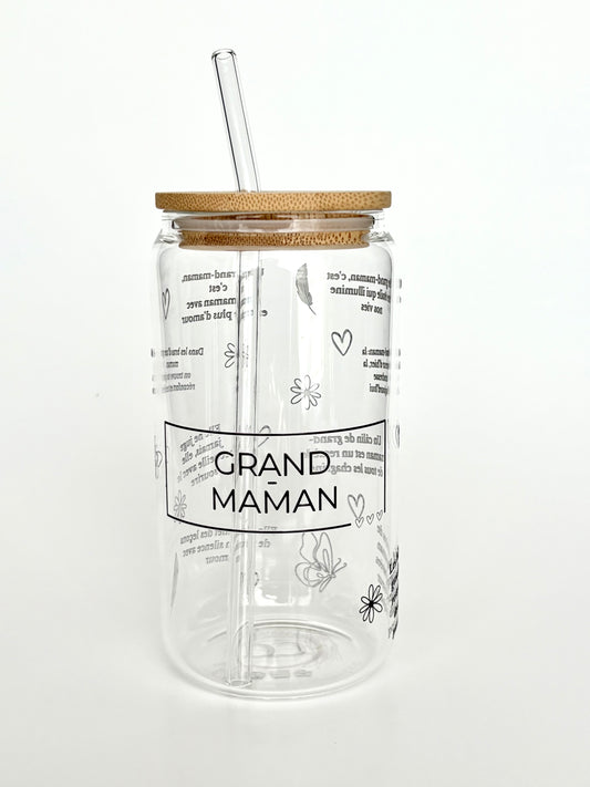Tumbler en verre avec couvercle et paille (16 oz) - Héritage de tendresse 🖤