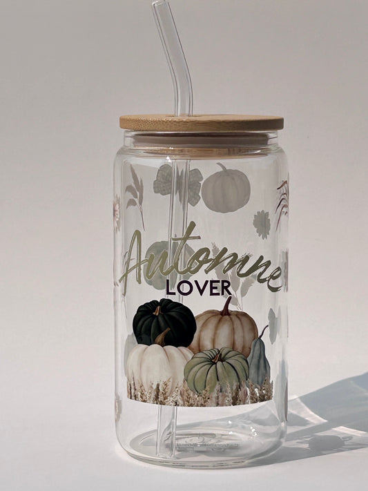 Tumbler en verre avec couvercle et paille (16 oz) - Automne lover đŸ
