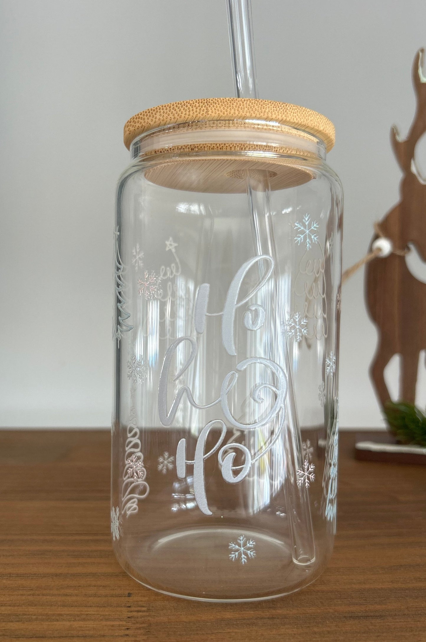 Tumbler en verre avec couvercle et paille (16 oz) - Ho Ho Ho đ€