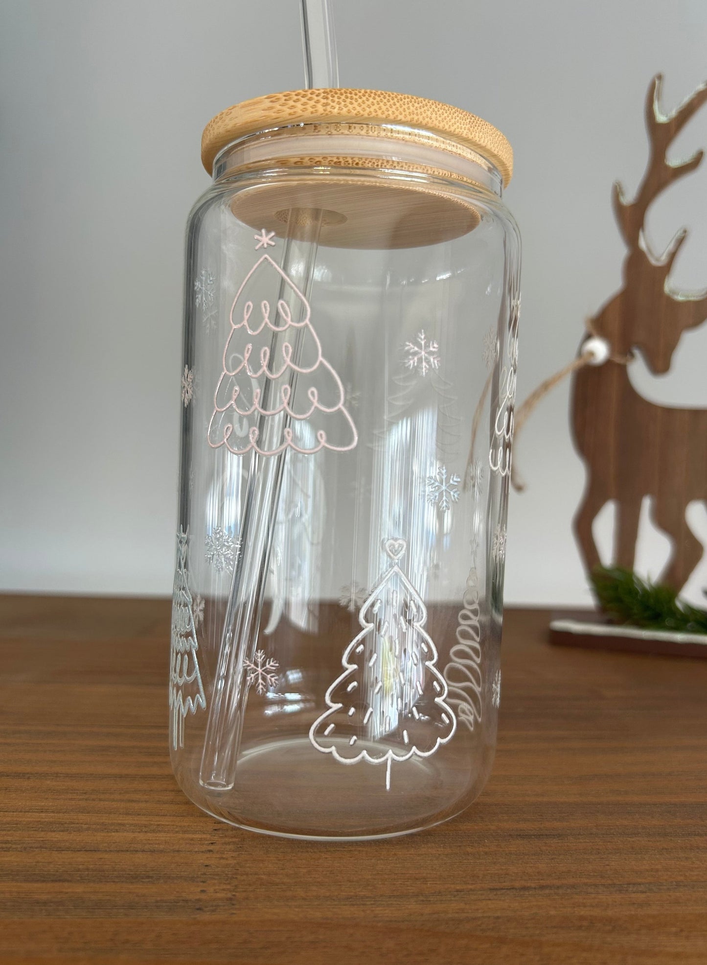 Tumbler en verre avec couvercle et paille (16 oz) - Ho Ho Ho đ€