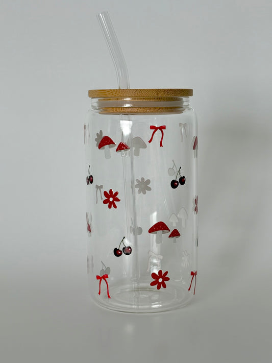 Tumbler en verre avec couvercle et paille (16 oz) - ForĂȘt enchantĂ©e đ