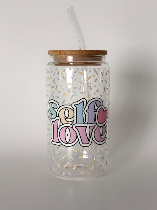Tumbler en verre avec couvercle et paille (16 oz) - Amour propre đ