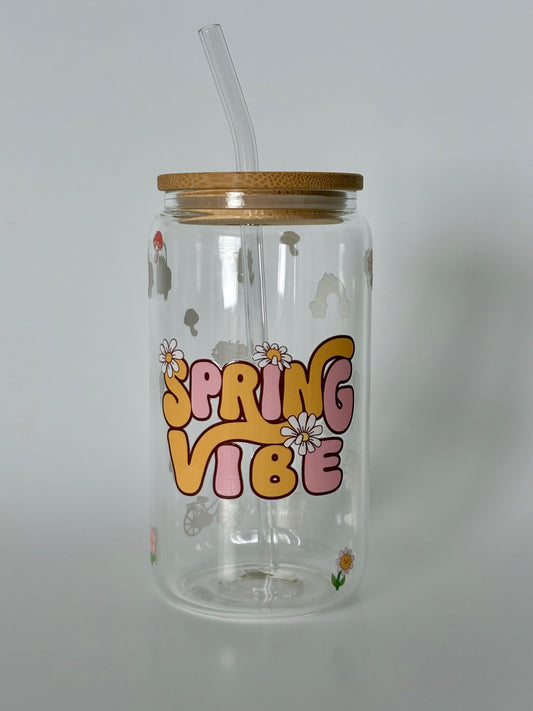 Tumbler en verre avec couvercle et paille (16 oz) - Brise de printemps đŒ