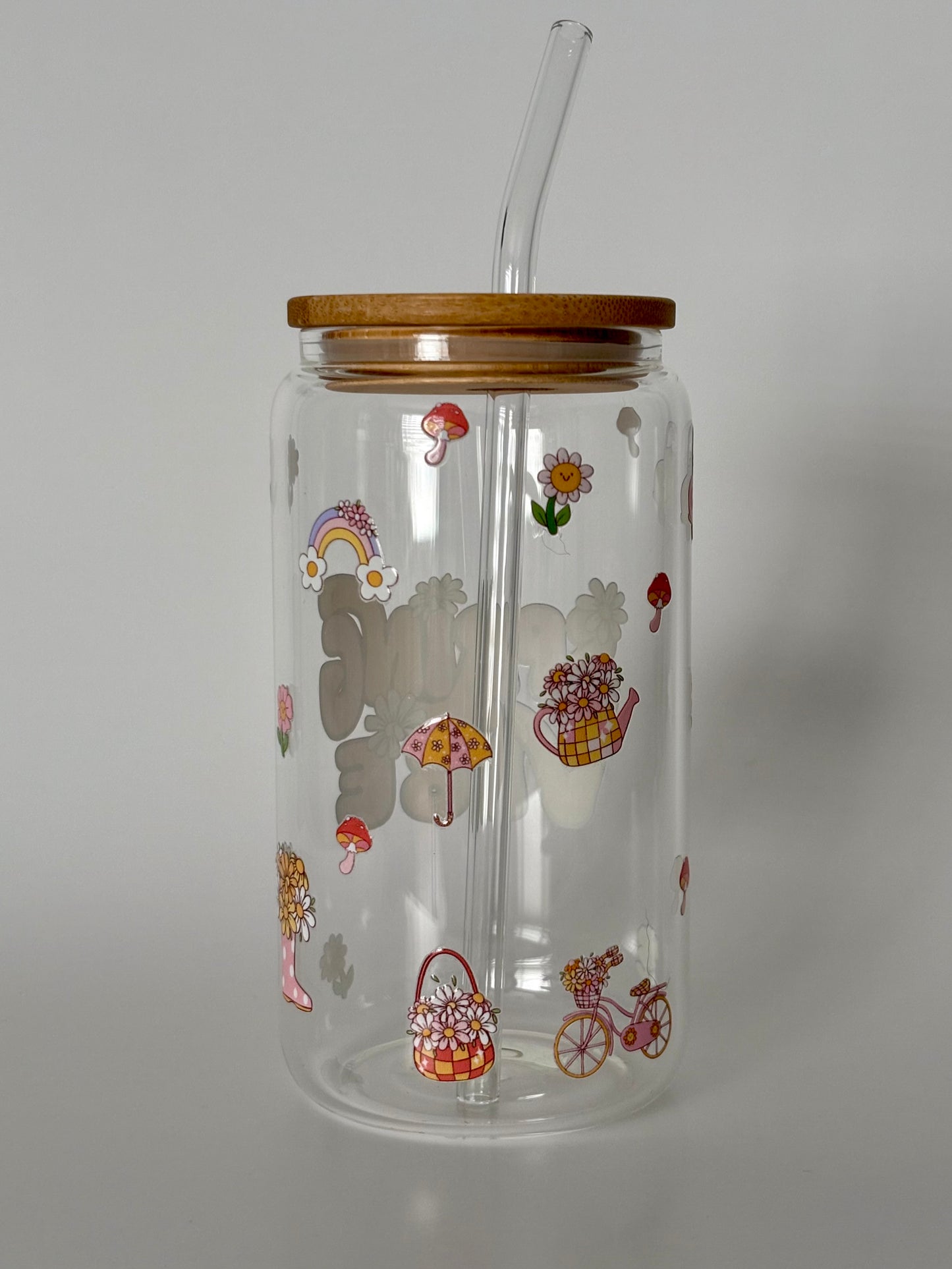 Tumbler en verre avec couvercle et paille (16 oz) - Brise de printemps 🌼