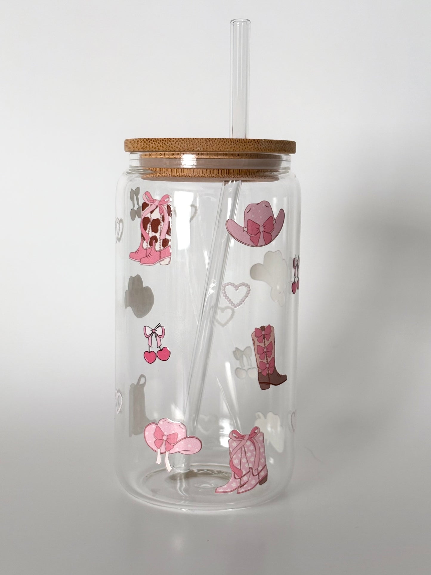 Tumbler en verre avec couvercle et paille (16 oz) - Cowgirl 🤠🩷