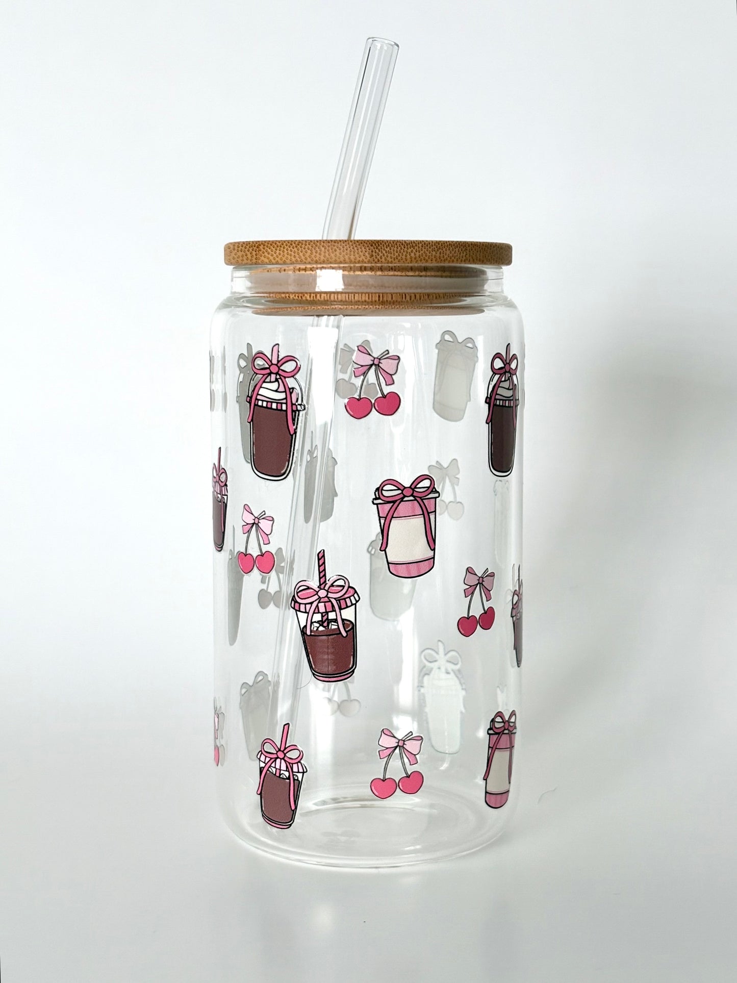 Tumbler en verre avec couvercle et paille (16 oz) - Petite douceur 🍒