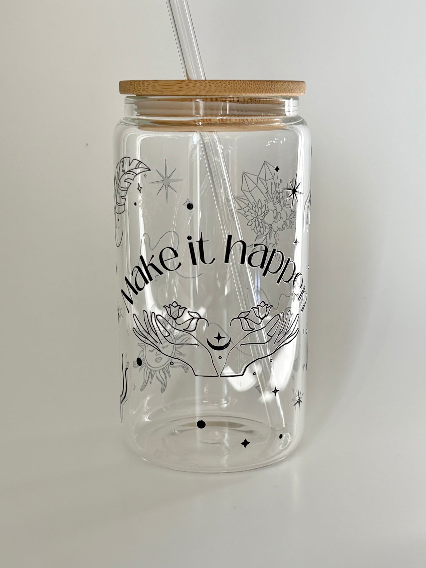 Tumbler en verre avec couvercle et paille (16 oz) - Make it happen 🪶
