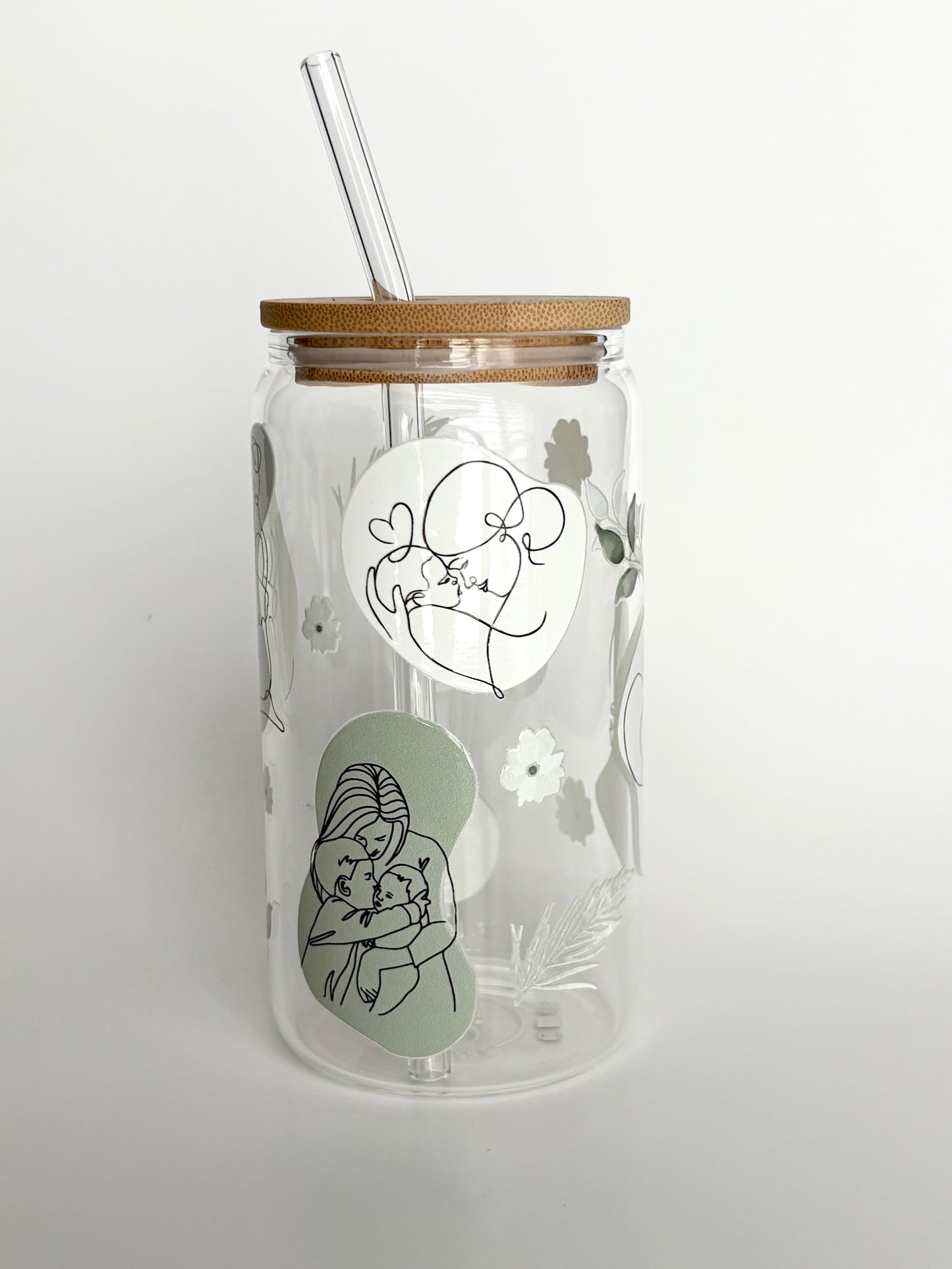 Tumbler en verre avec couvercle et paille (16 oz) - Les bras de maman 🤱🏼