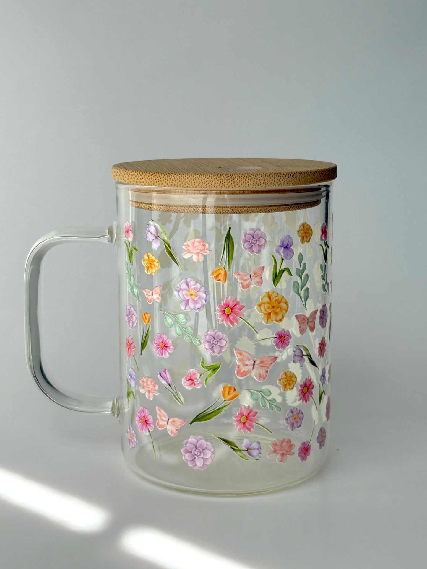 Tasse en verre avec couvercle et paille (17 oz) - Jardins en fleurs 🌸🌼🌺