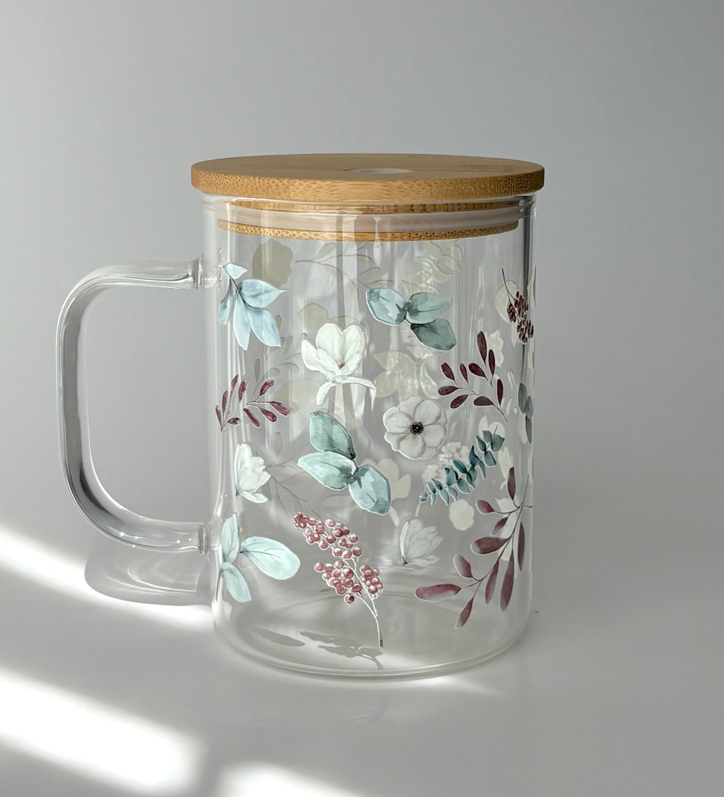 Tasse en verre avec couvercle et paille (17 oz) - Élégance florale 🌹✨