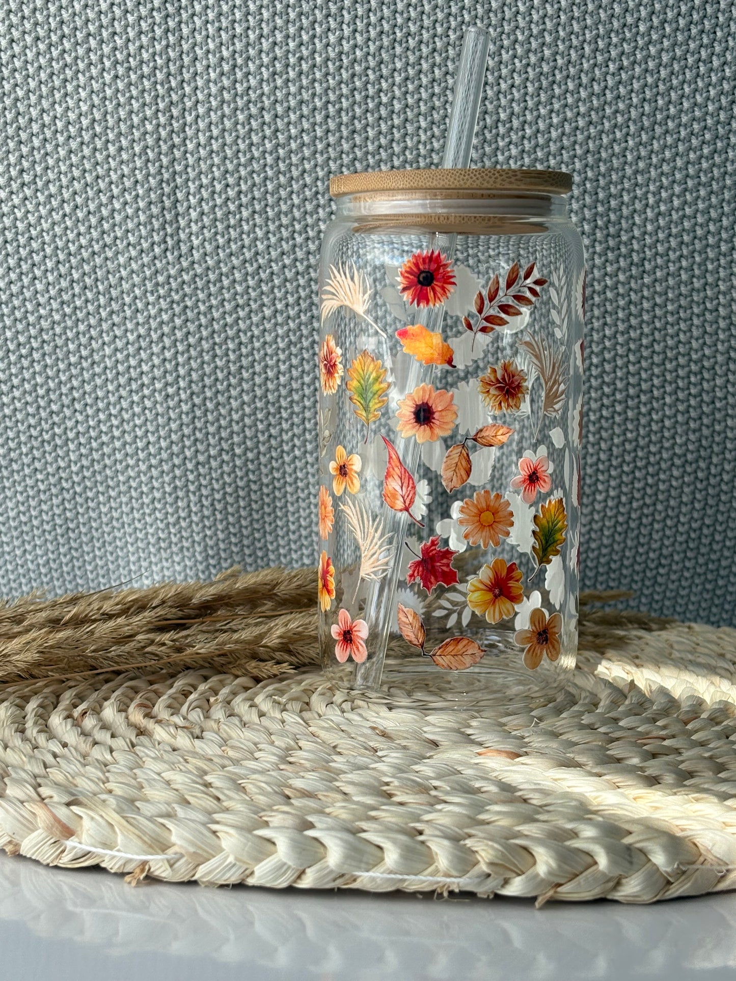 Tumbler en verre avec couvercle et paille (16 oz) - Jardins d'automne 🌻🌾🍂