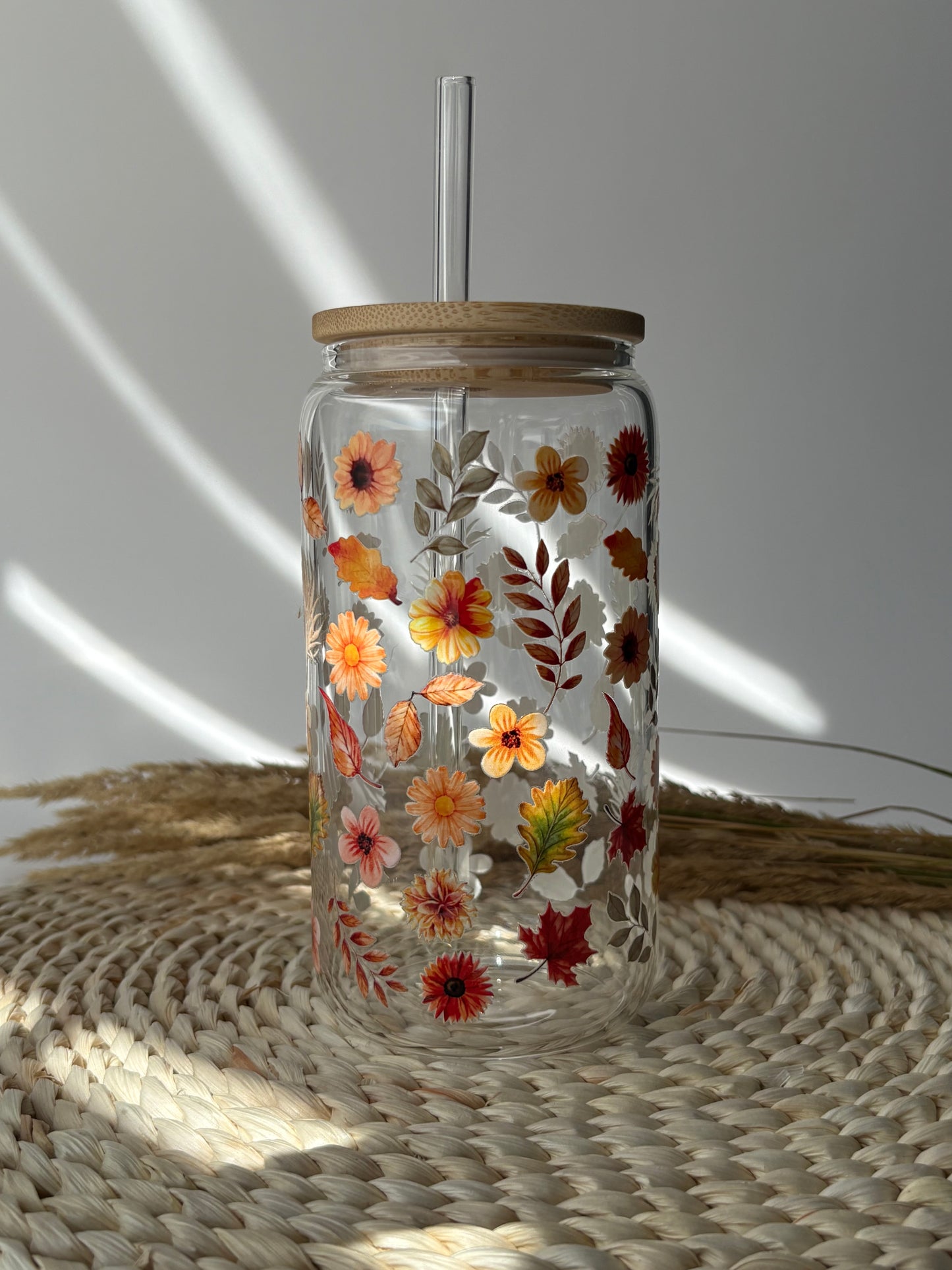 Tumbler en verre avec couvercle et paille (16 oz) - Jardins d'automne 🌻🌾🍂