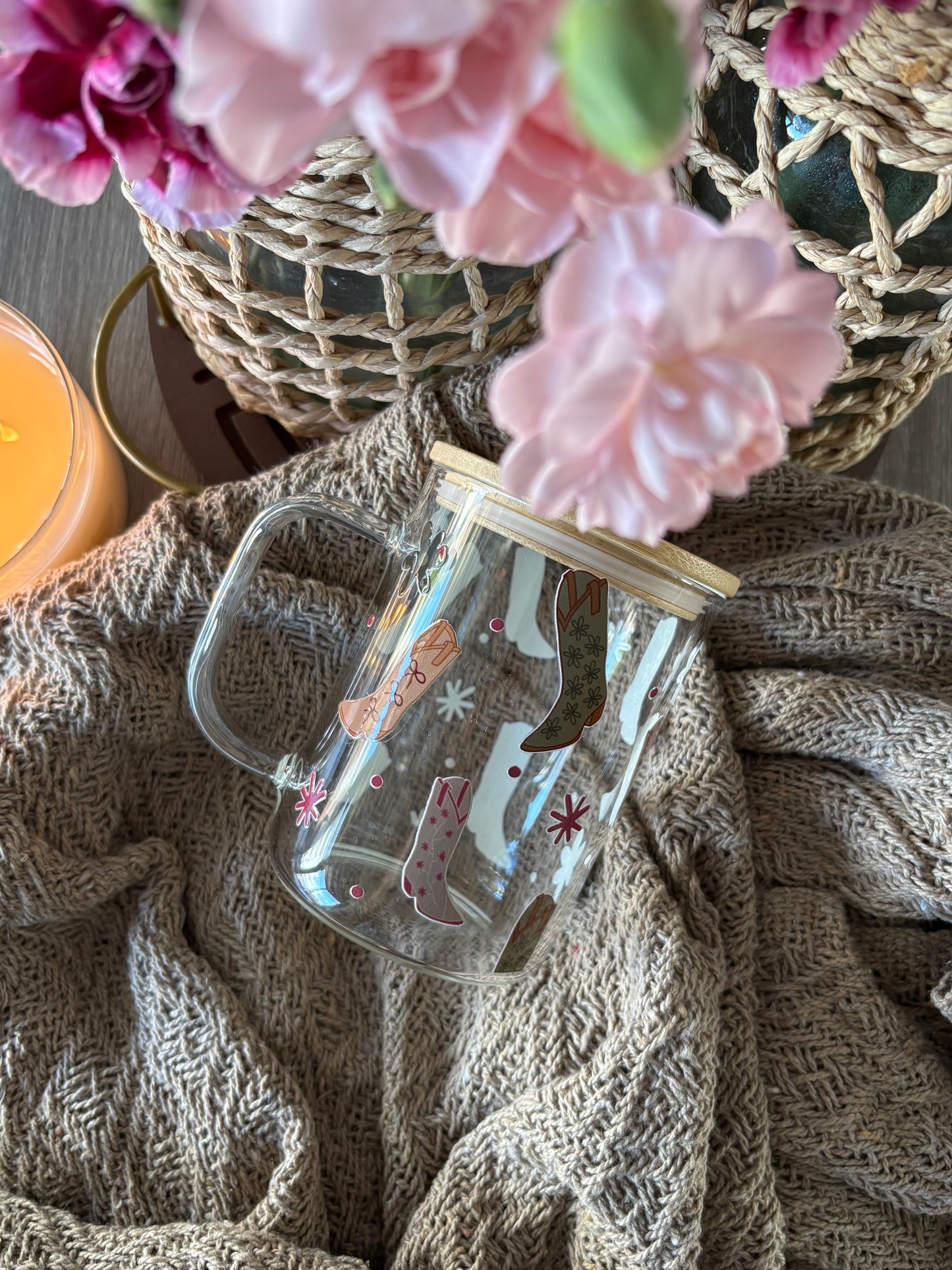 Tasse en verre avec couvercle et paille (17 oz) - Cowgirl 🤠🌻