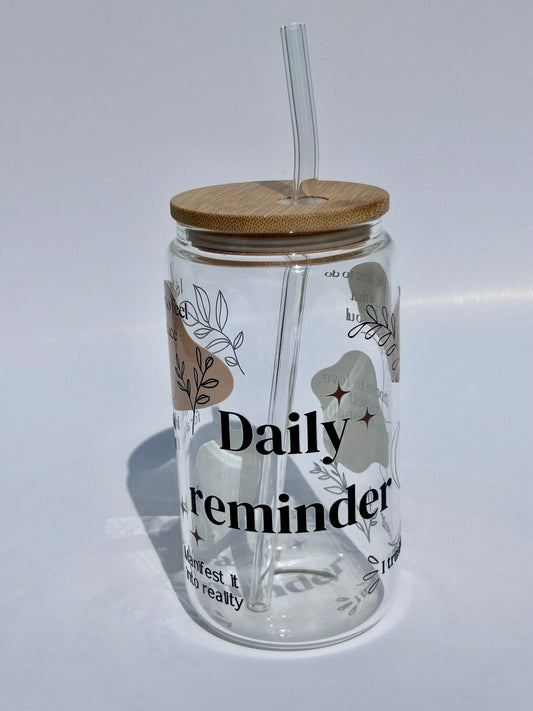 Tumbler en verre avec couvercle et paille (16 oz) - Daily reminder 💡