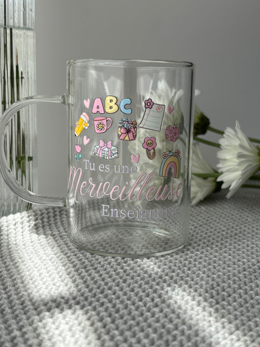 Tasse en verre (12 oz) - Merveilleuse enseignante 🍎