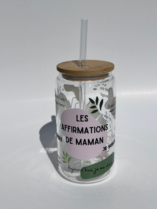 Tumbler en verre avec couvercle et paille (16 oz) - Les affirmations de maman ❣️