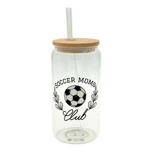 Tumbler en verre avec couvercle et paille (16 oz) - Soccer moms club ⚽️