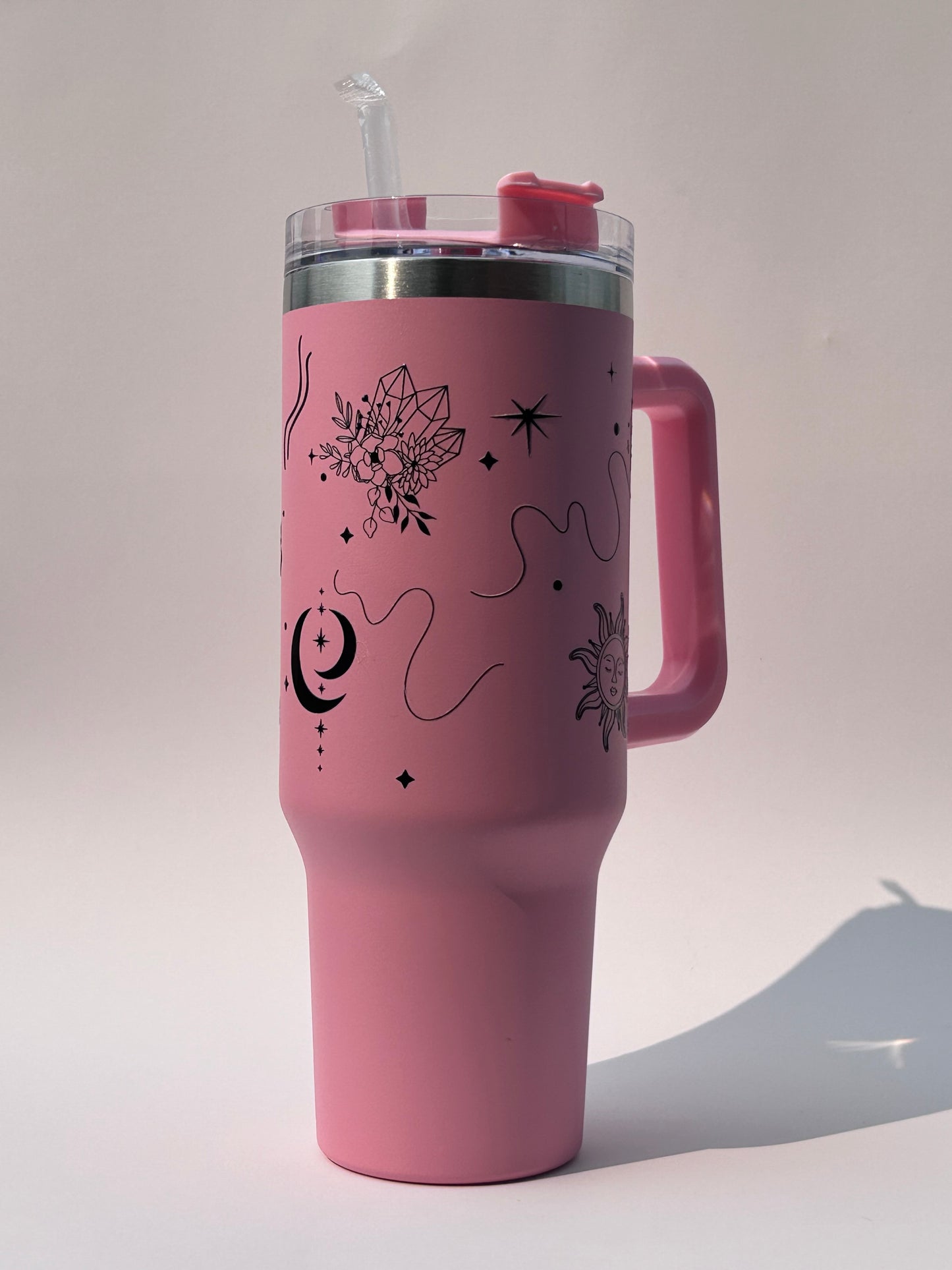 Tumbler isotherme rose avec couvercle et paille (40 oz) - Make it happen ✨