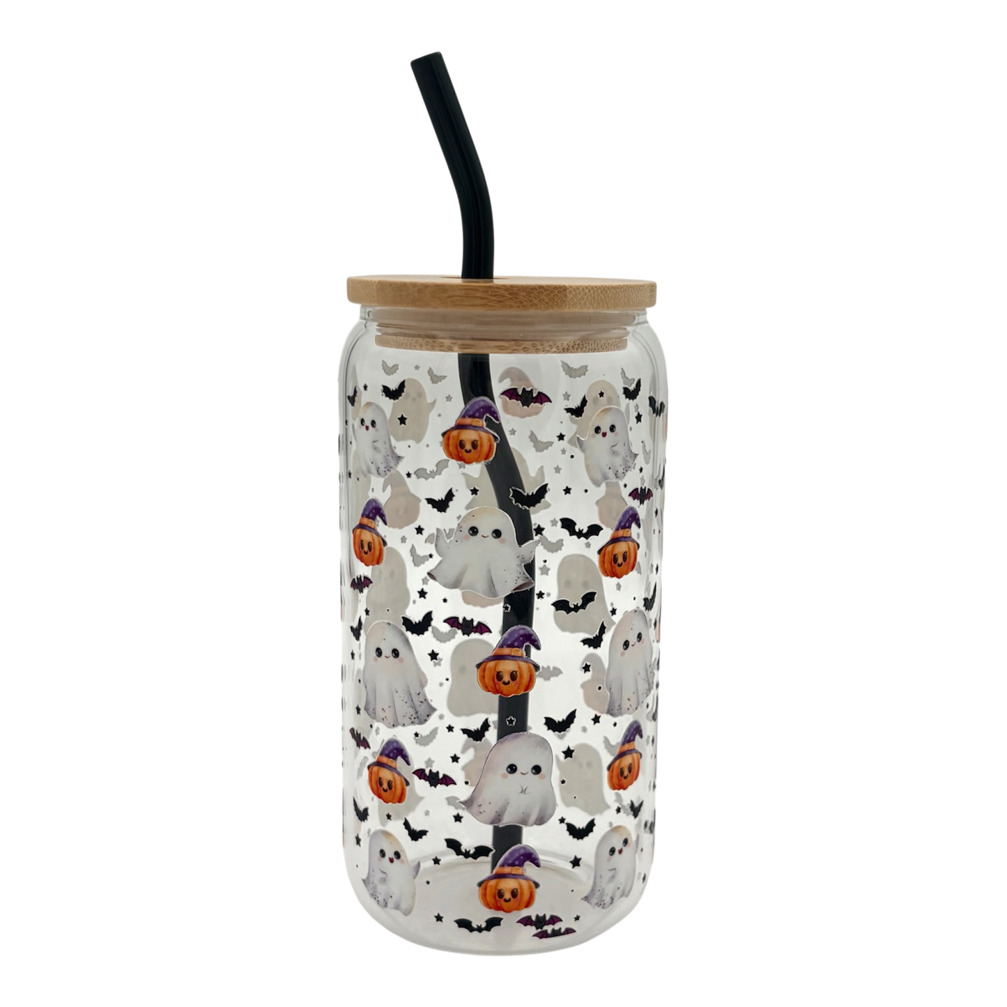 Tumbler en verre avec couvercle et paille (16 oz) - Spooky 👻