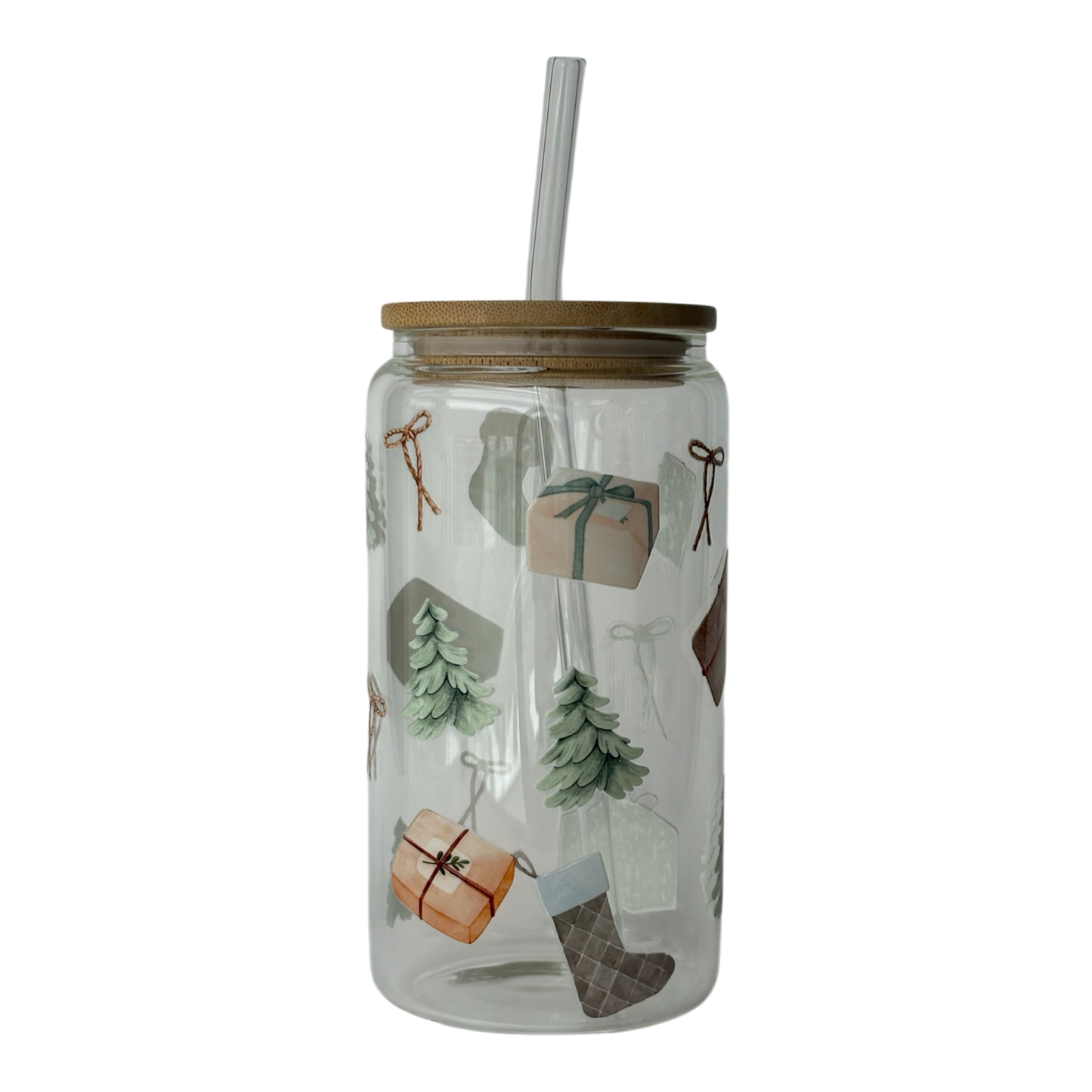 Tumbler en verre avec couvercle et paille (16 oz) - Sous le sapin 🎁🎄