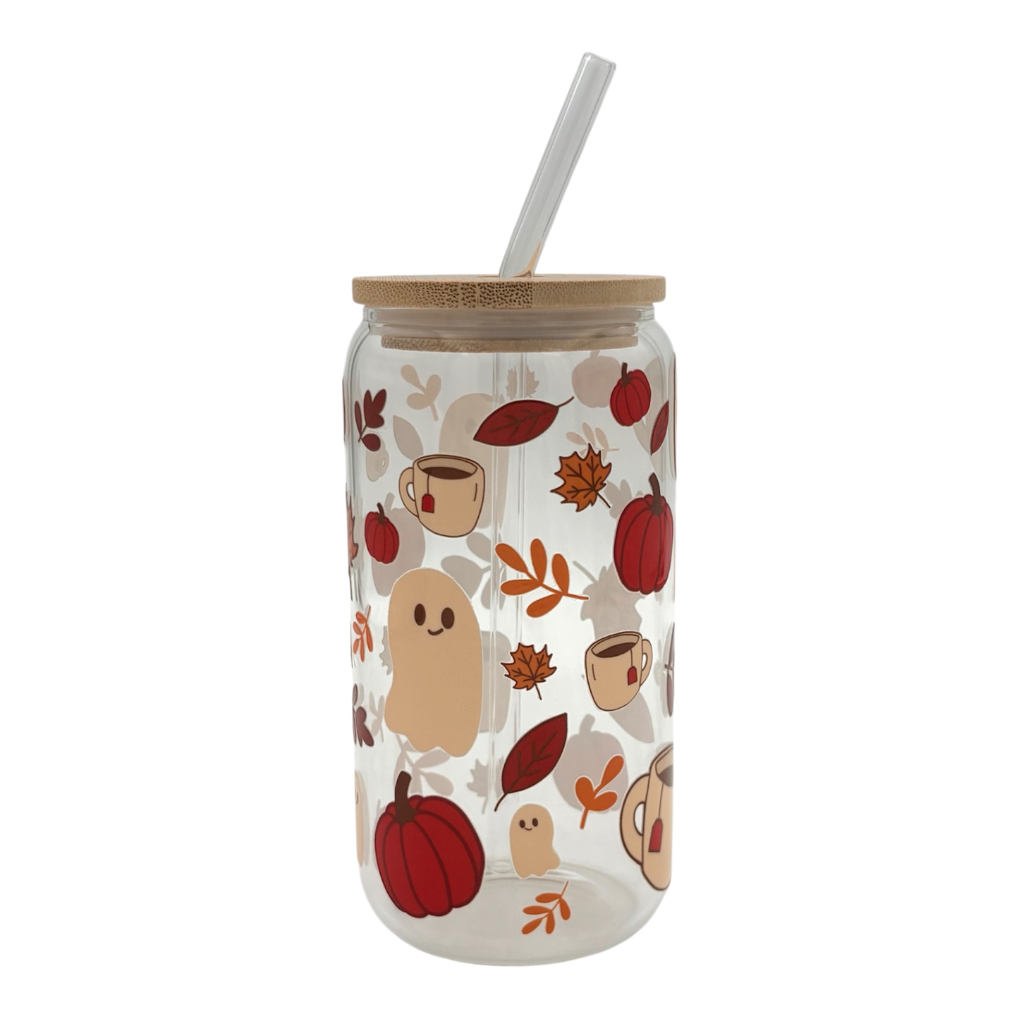 Tumbler en verre avec couvercle et paille (16 oz) - Café d'automne 🍂☕️