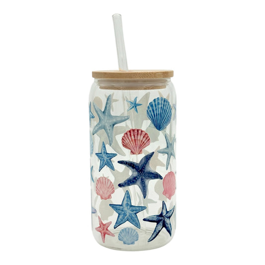 Tumbler en verre avec couvercle et paille (16 oz) - Étoile d'été 🪸🐚