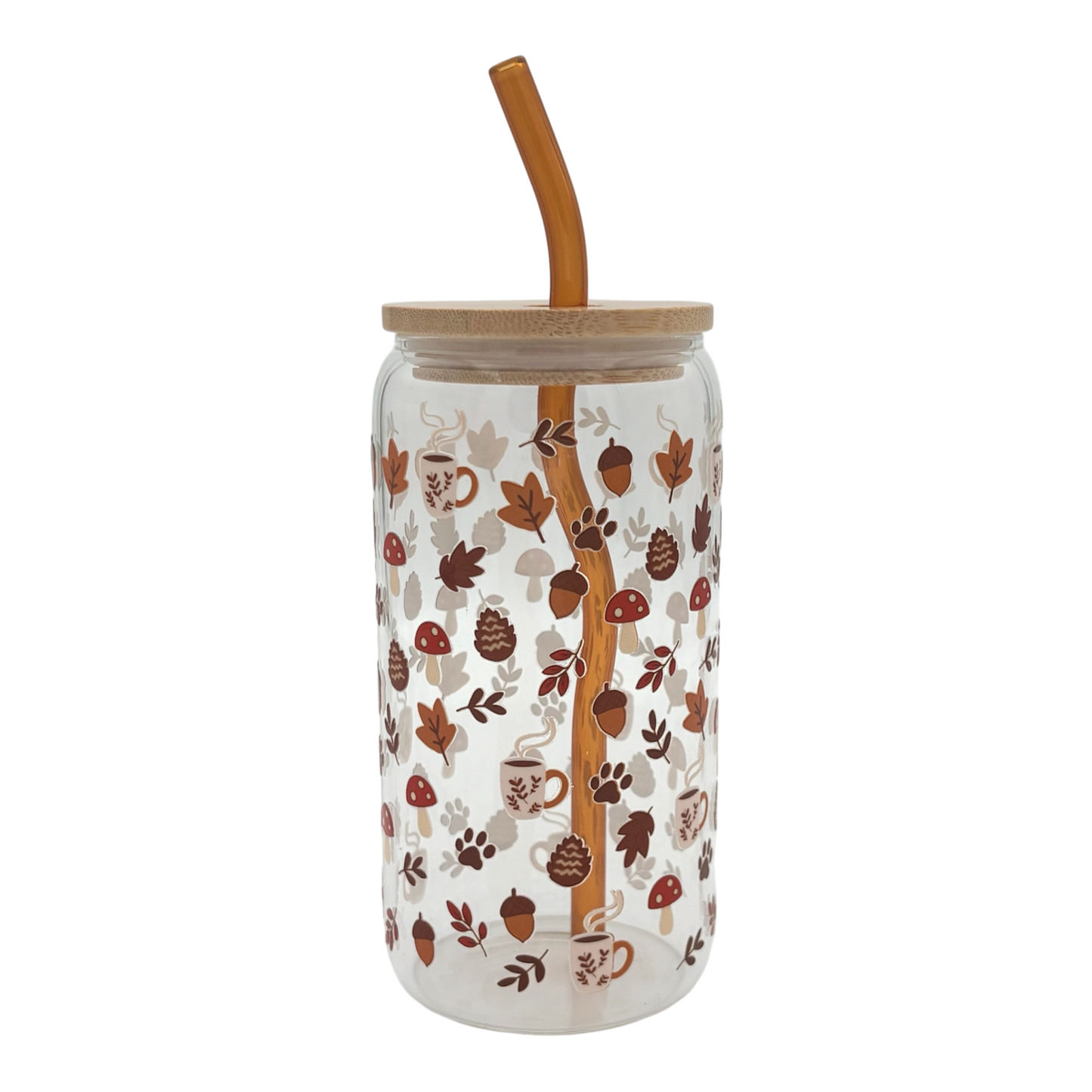 Tumbler en verre avec couvercle et paille (16 oz) - Pattes d'automne 🐾🍂