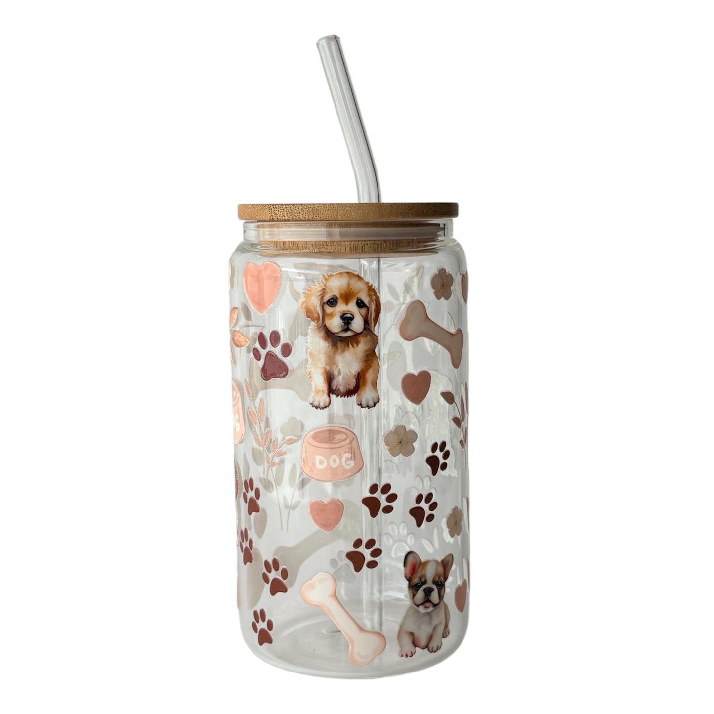 Tumbler en verre avec couvercle et paille (16 oz) - Amour canin 🐶🤎