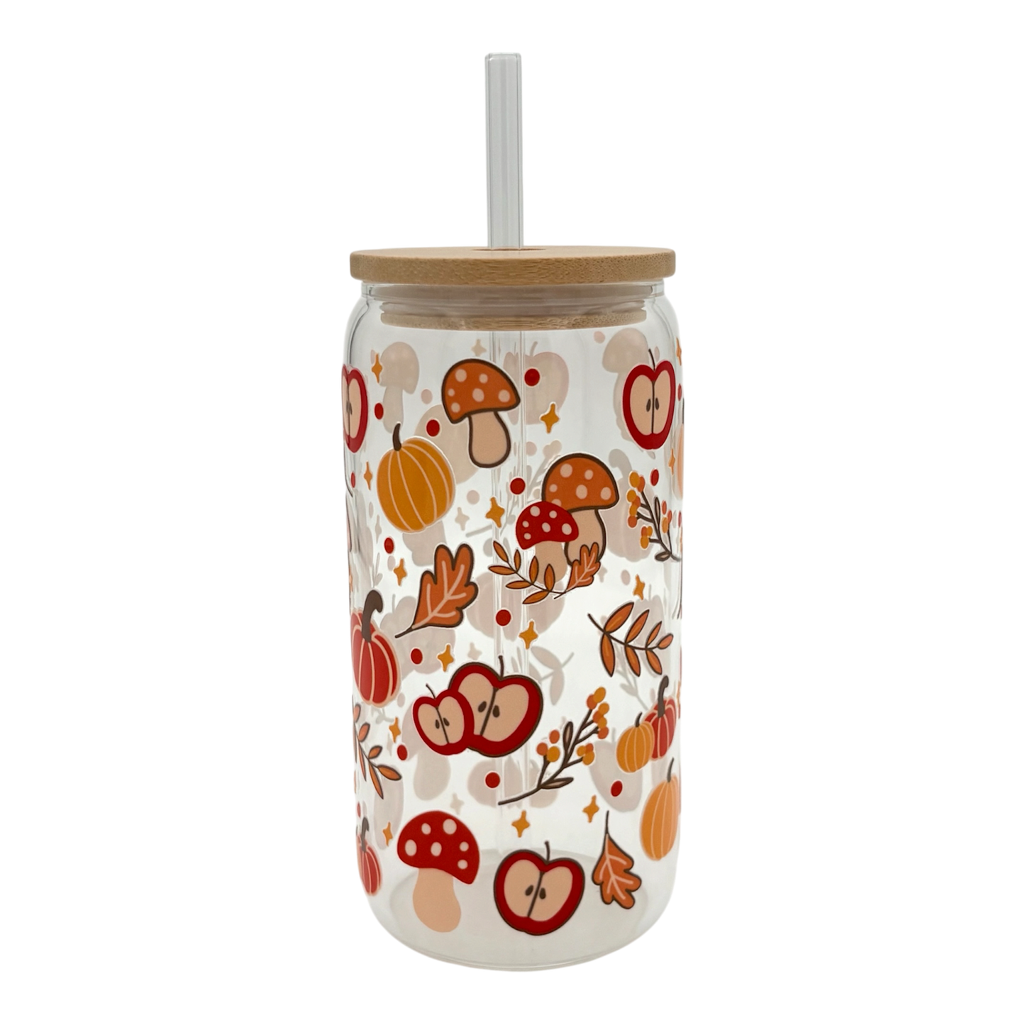 Tumbler en verre avec couvercle et paille (16 oz) - Pommes & Citrouilles 🍎🎃