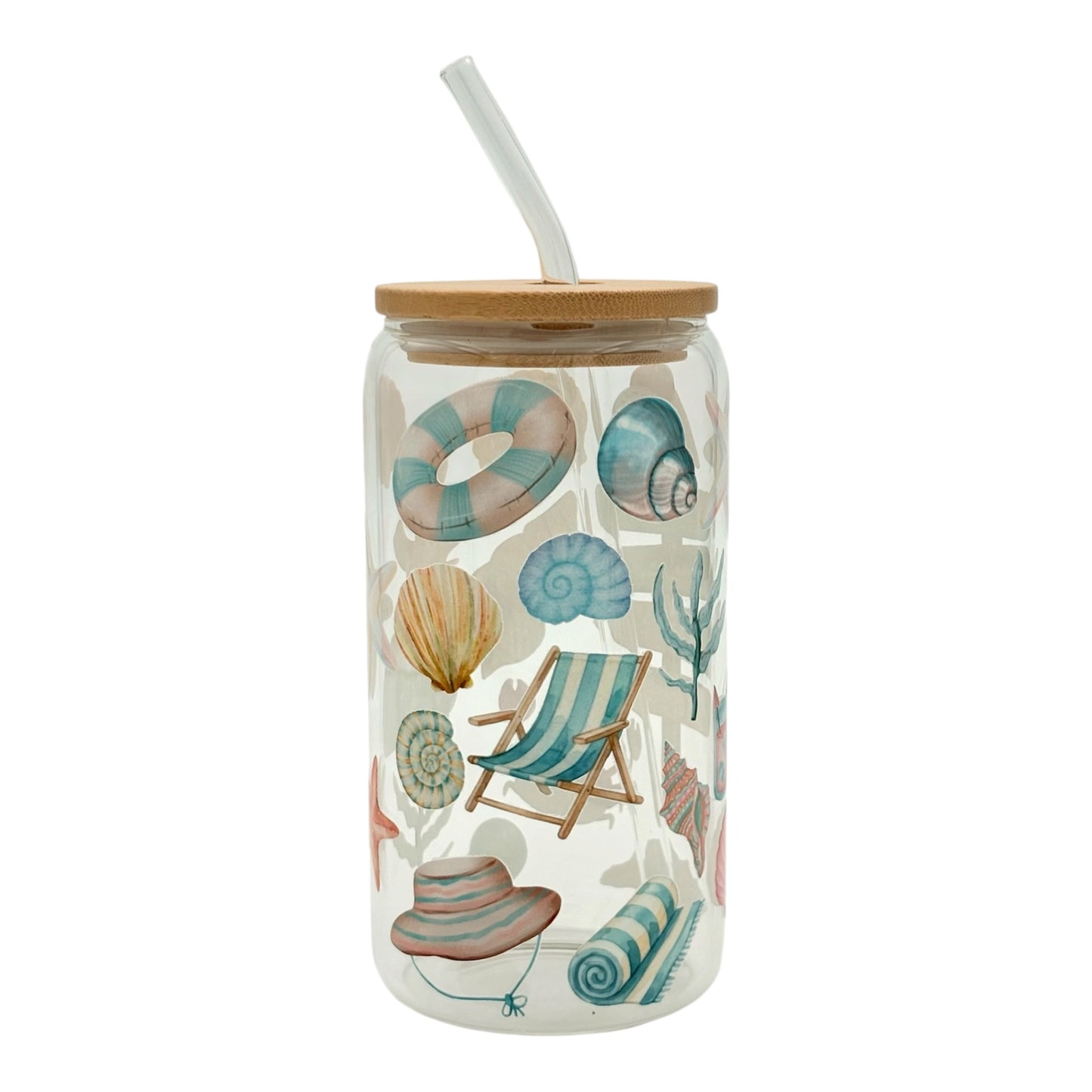 Tumbler en verre avec couvercle et paille (16 oz) - Destination soleil ☀️🐚