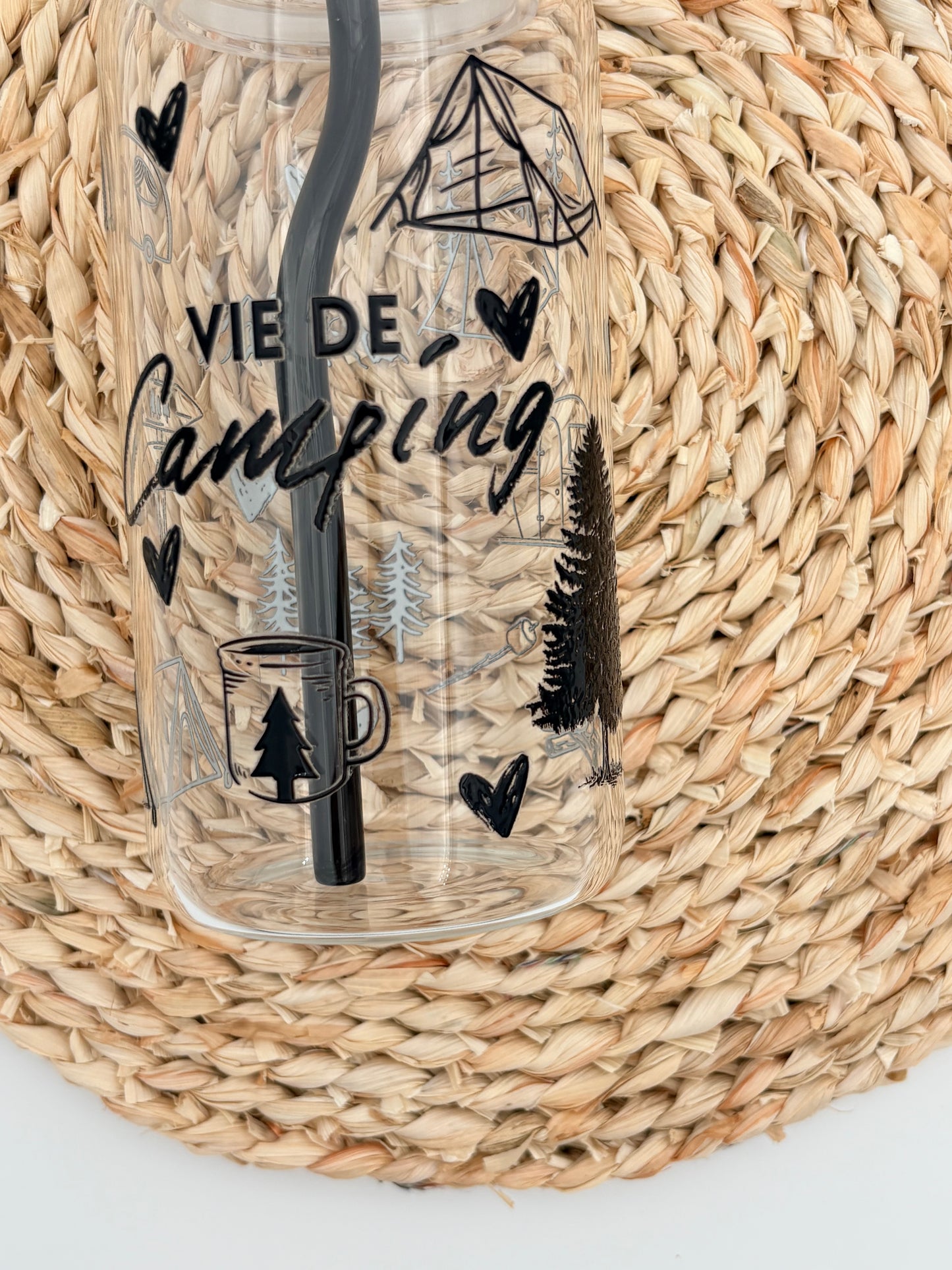 Tumbler en verre avec couvercle et paille (16 oz) - Vie de camping 🔥🌲⛺️