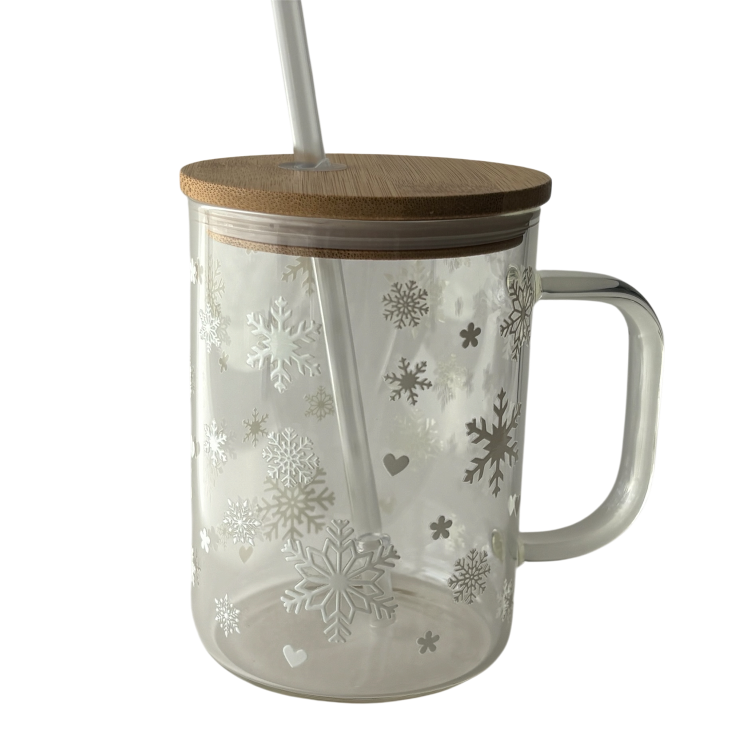 Tasse en verre avec couvercle et paille (17 oz) - Flocons