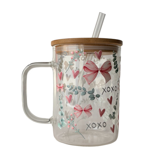 Tasse en verre avec couvercle et paille (17 oz) - XOXO