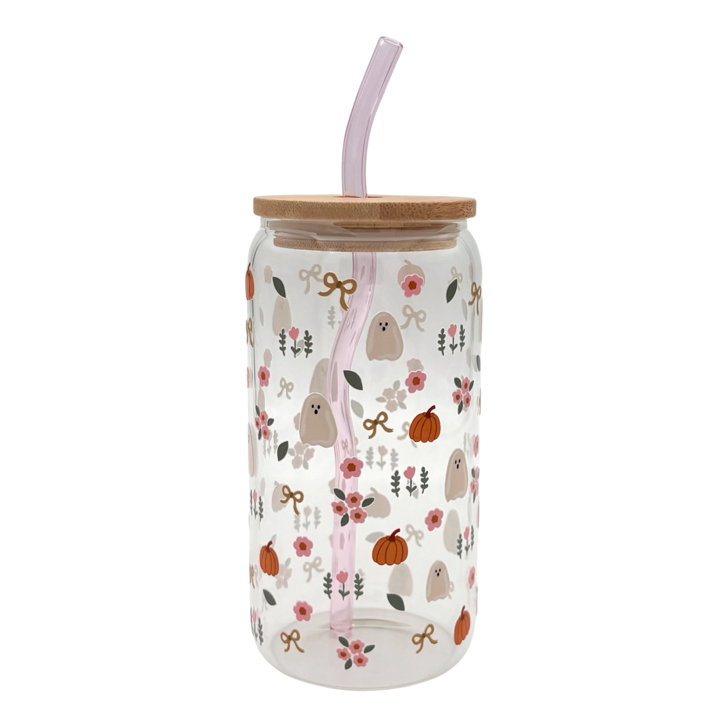 Tumbler en verre avec couvercle et paille (16 oz) - Citrouille & Fantôme 👻🎃