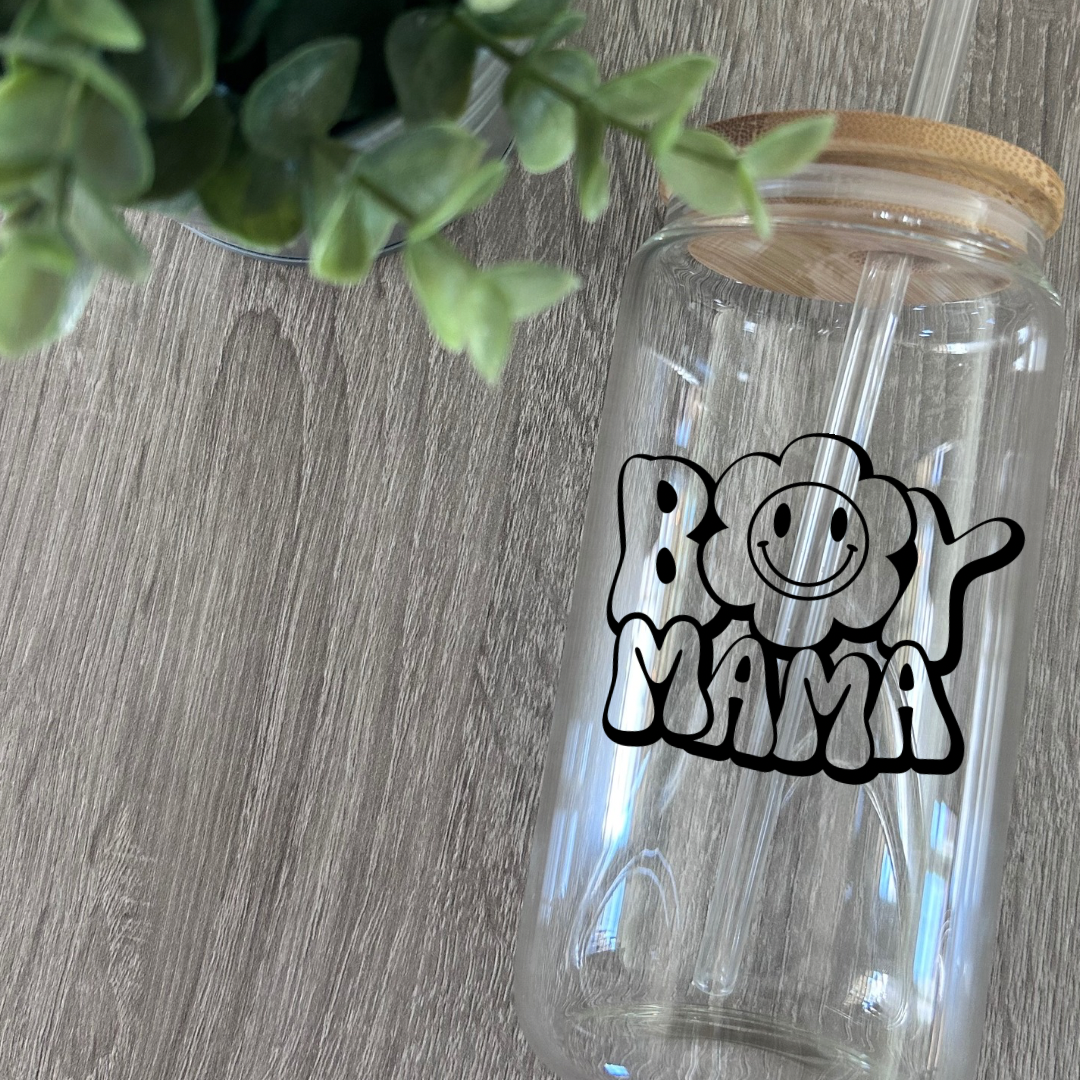 Tumbler en verre avec couvercle et paille (16 oz) - Boy mama 👩‍👦