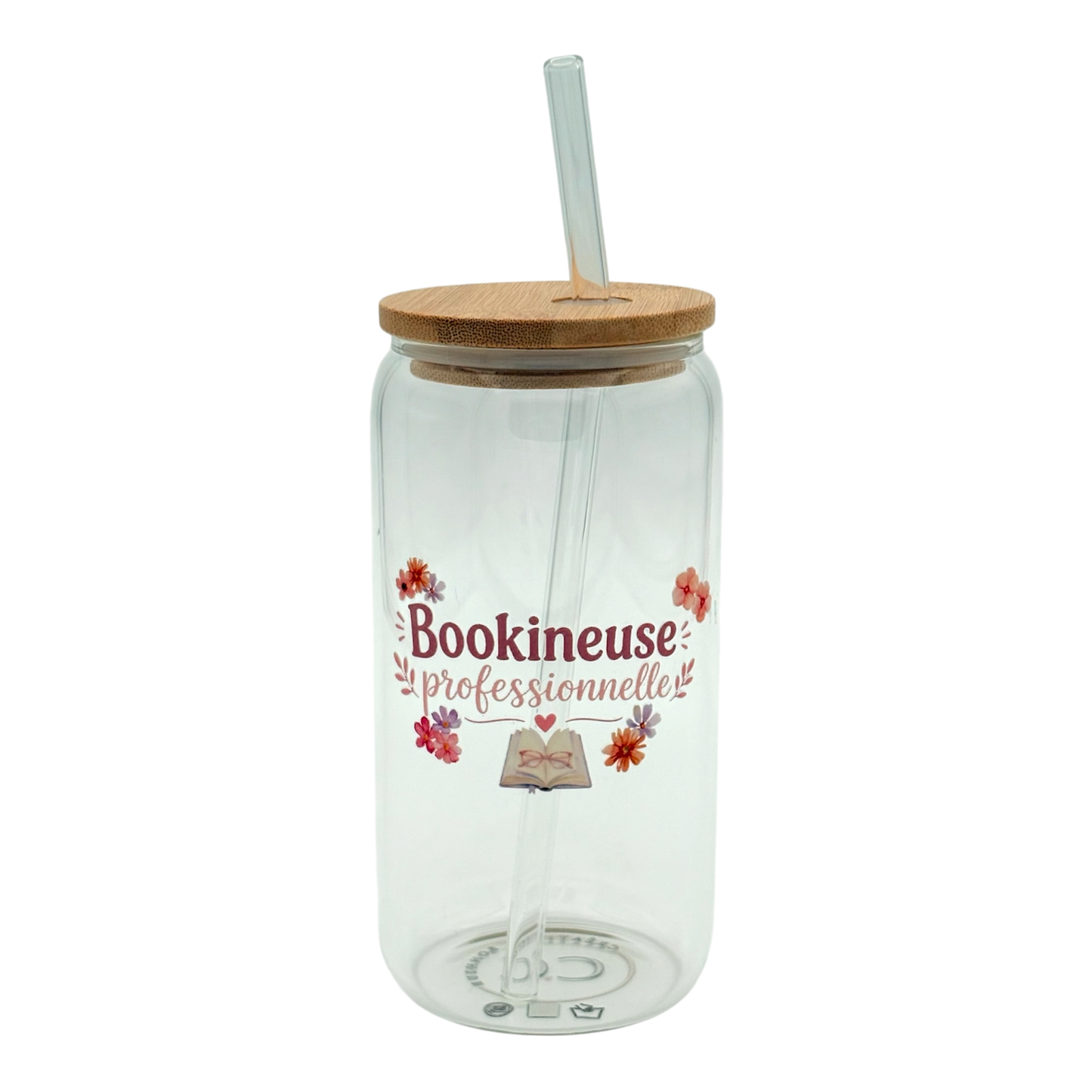 Tumbler en verre avec couvercle et paille (16 oz) - Bookineuse professionnelle 🌸📖