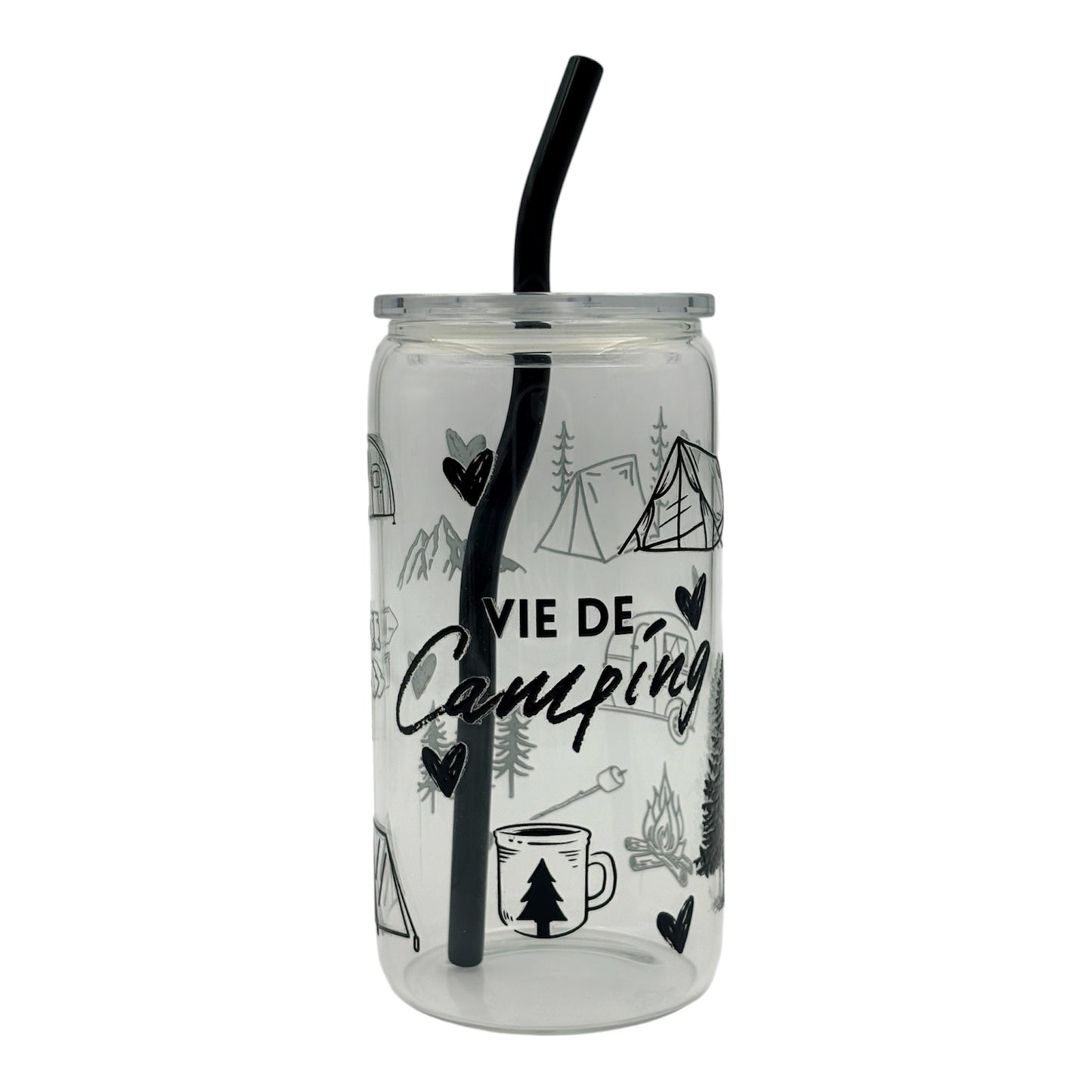 Tumbler en verre avec couvercle et paille (16 oz) - Vie de camping 🔥🌲⛺️