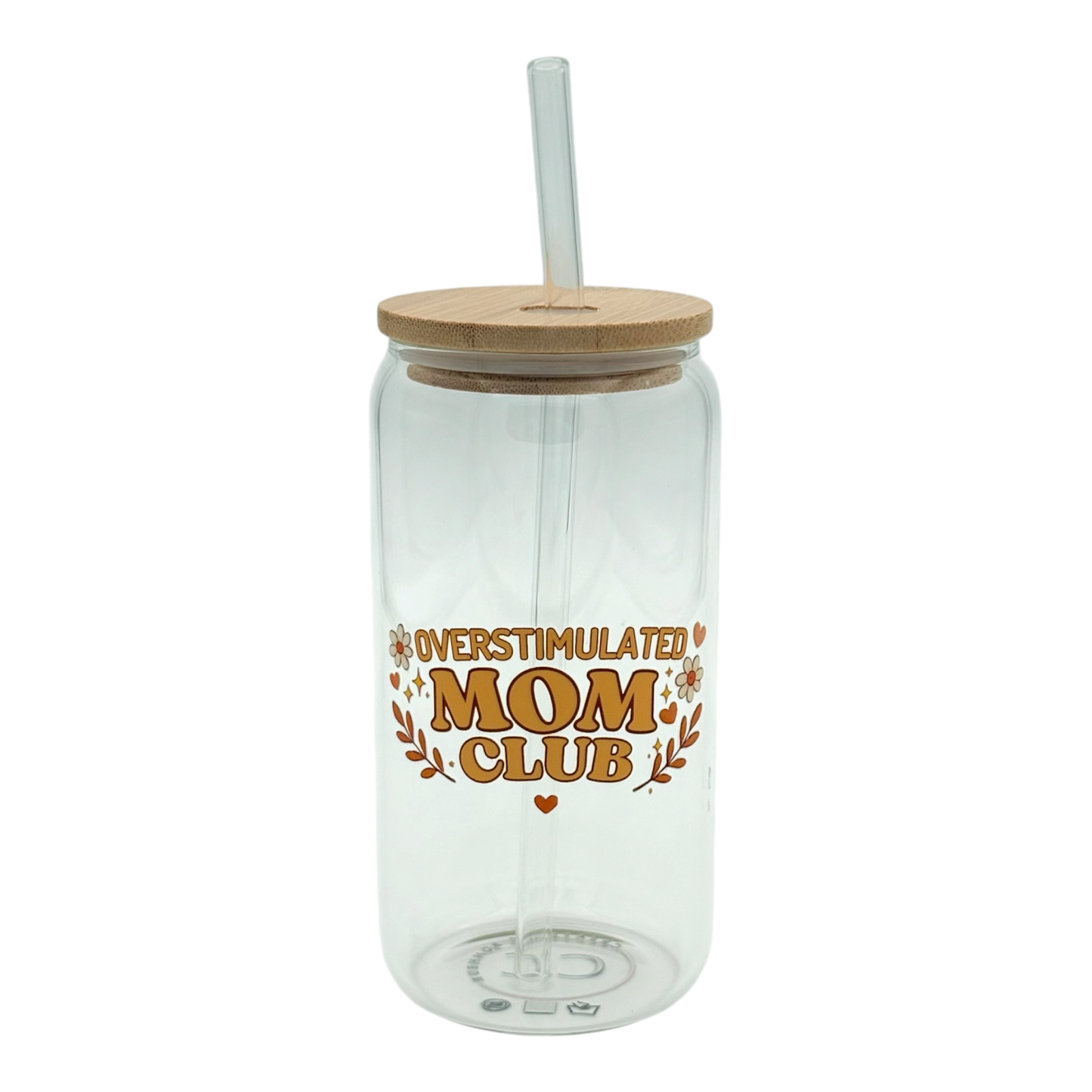 Tumbler en verre avec couvercle et paille (16 oz) - Overstimulated mom club 🙃🍂🫠