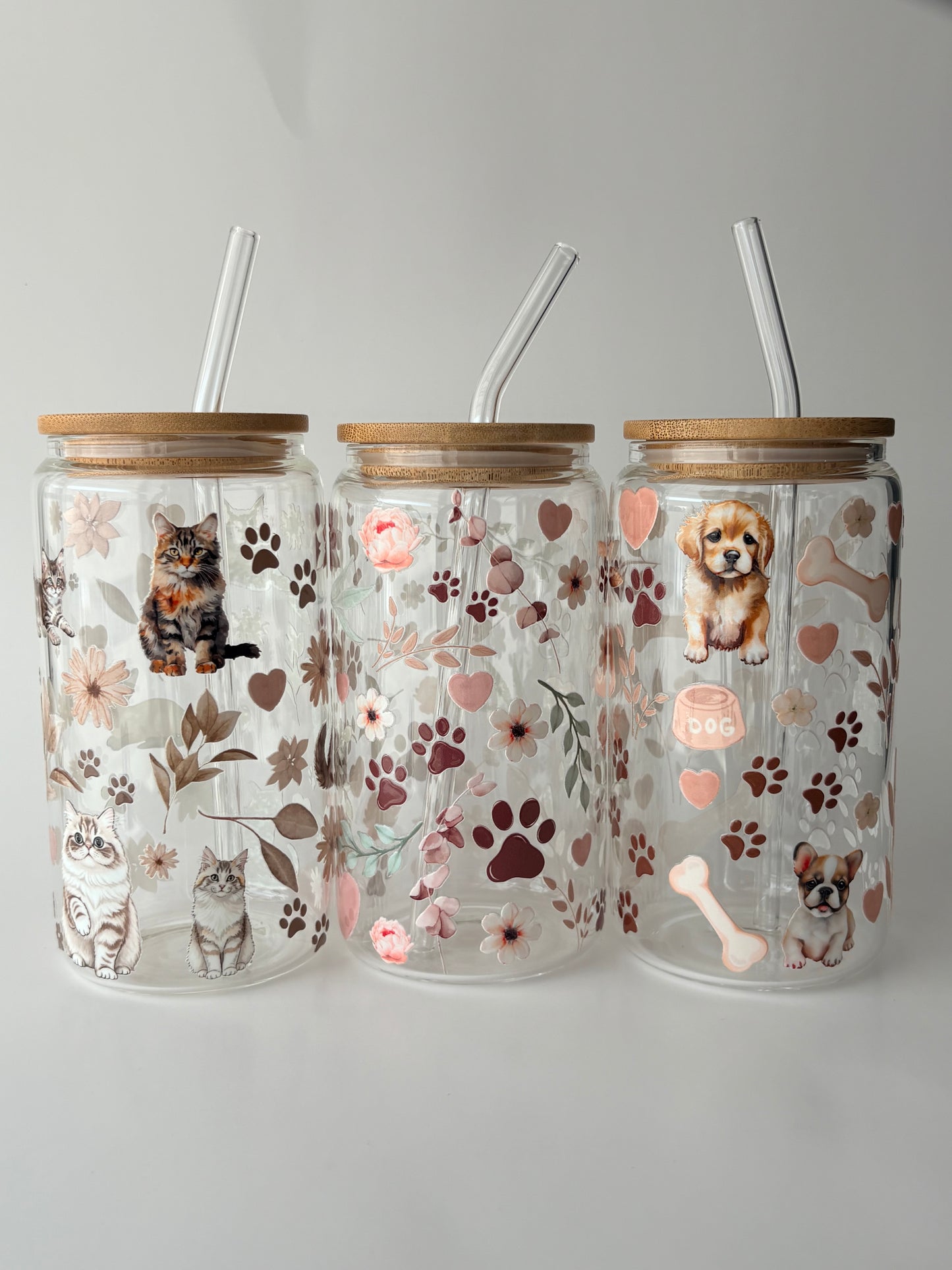 Tumbler en verre avec couvercle et paille (16 oz) - Amour canin 🐶🤎