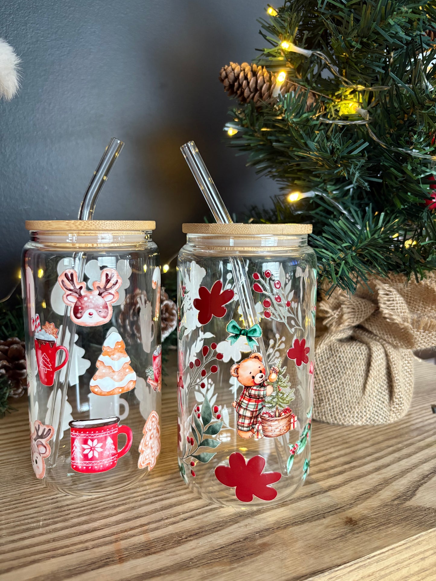 Tumbler en verre avec couvercle et paille (16 oz) - Petit bonheur 🍪☕️❤️