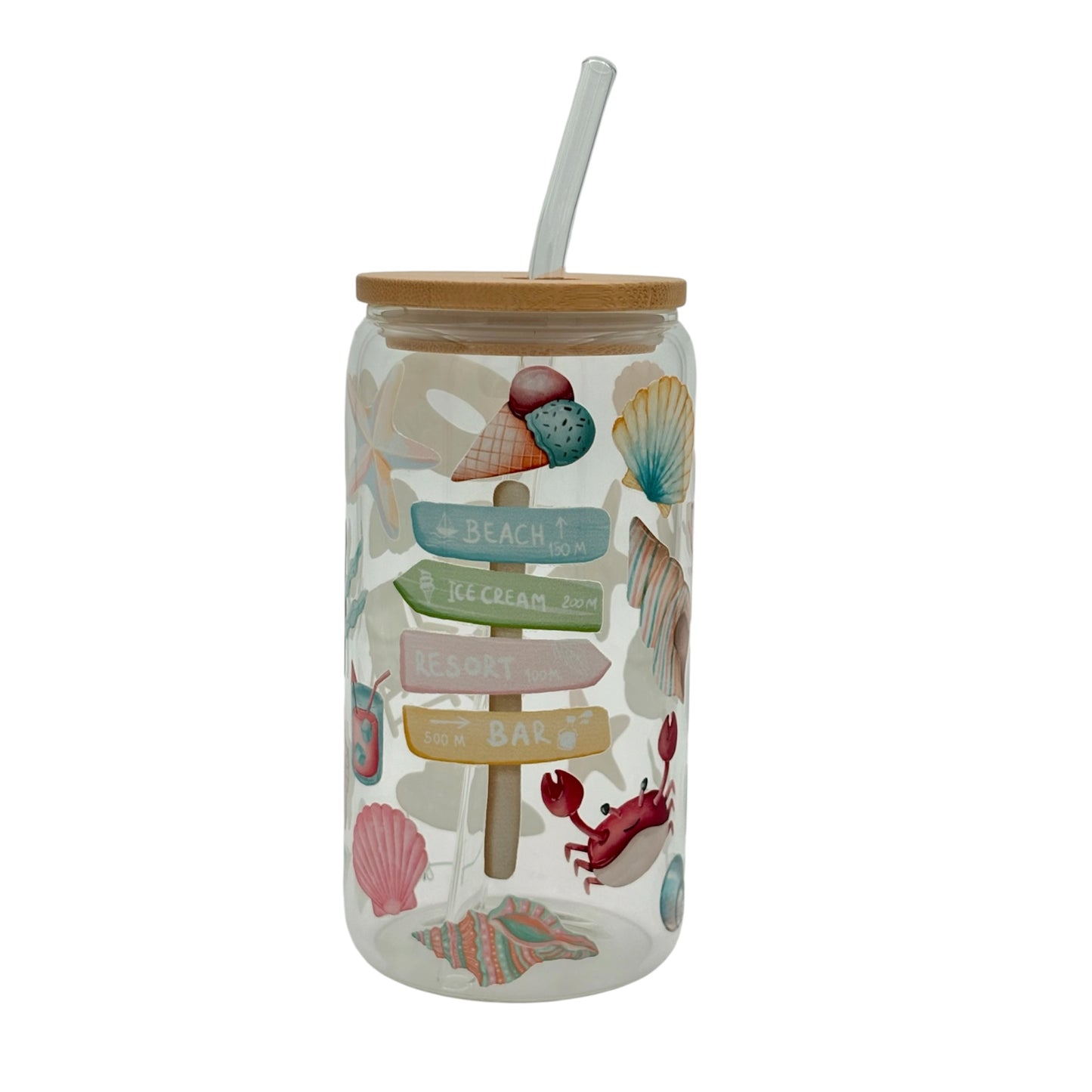Tumbler en verre avec couvercle et paille (16 oz) - Destination soleil ☀️🐚