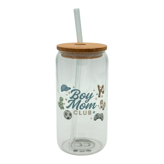 Tumbler en verre avec couvercle et paille (16 oz) - Boy mom club ⚽️🕹️🧸