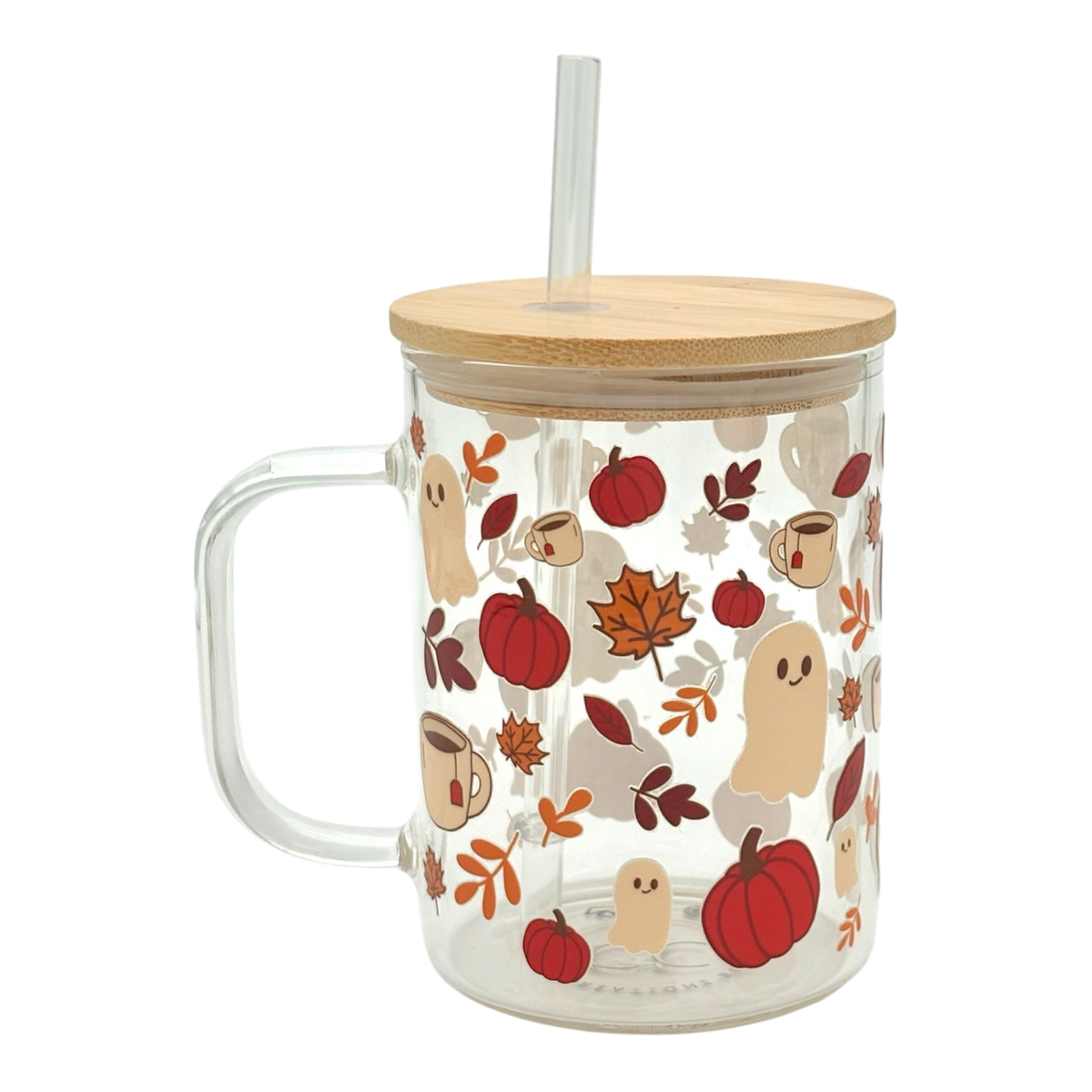 Tasse en verre avec couvercle et paille (16 oz) - Café d'automne🍂☕️